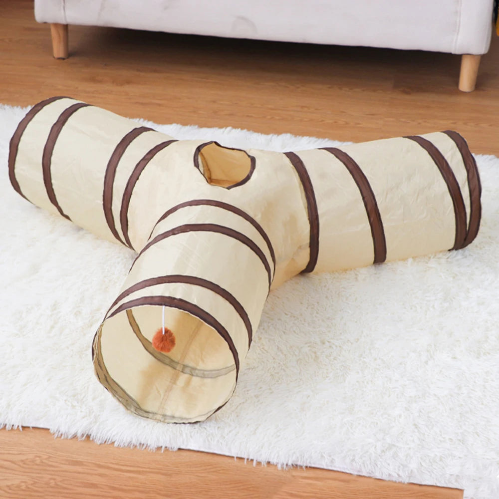 1PC Cat Tunnel, Collapsible Tube with 1 Play Ball Toys, 3 Ways Tunnels for Indoor Cats