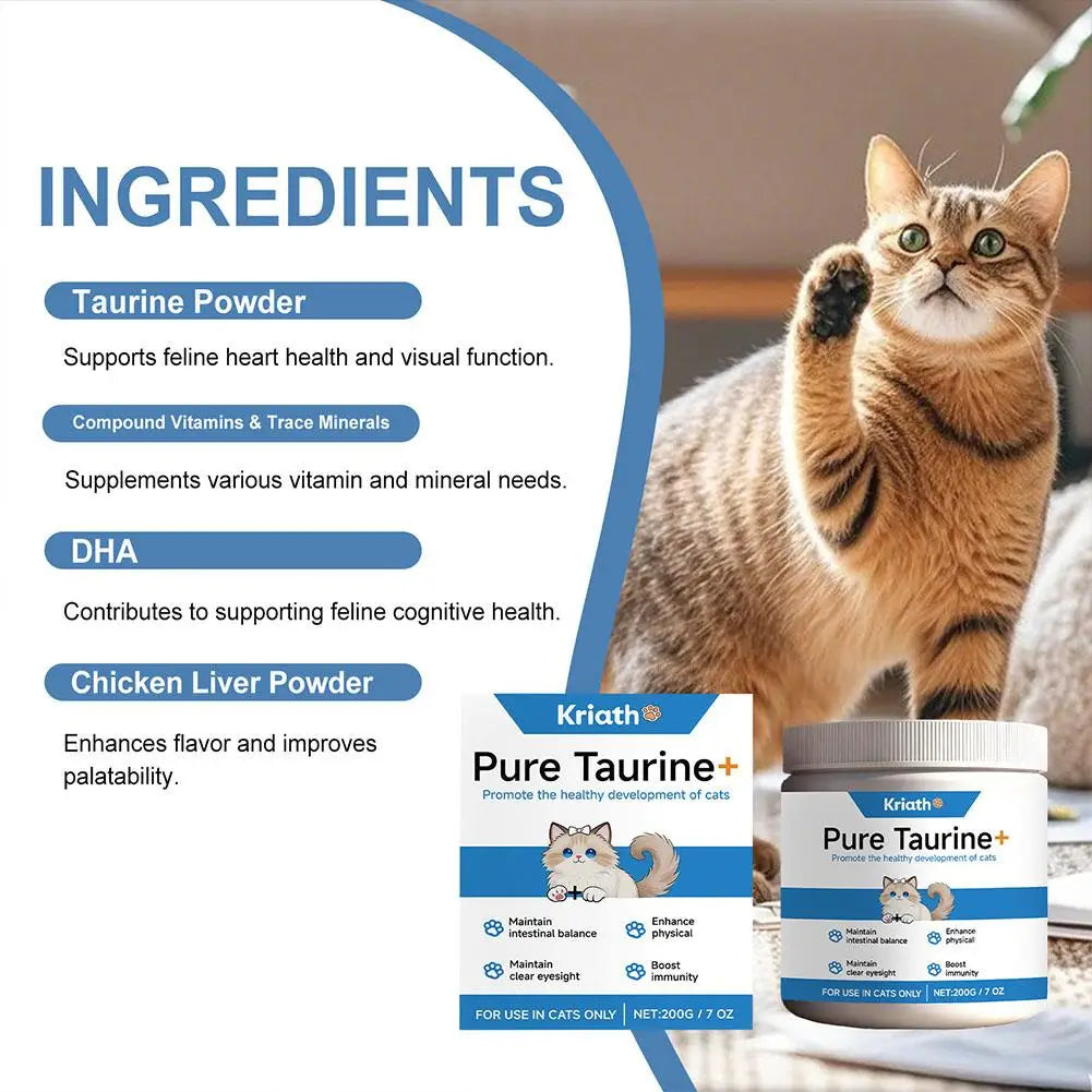 Poudre de Taurine pour Chats Formule Douce Soutient le Cœur, la Vue et la Santé Générale Complément de Soin Quotidien Pour le Confort et le Bien-Être