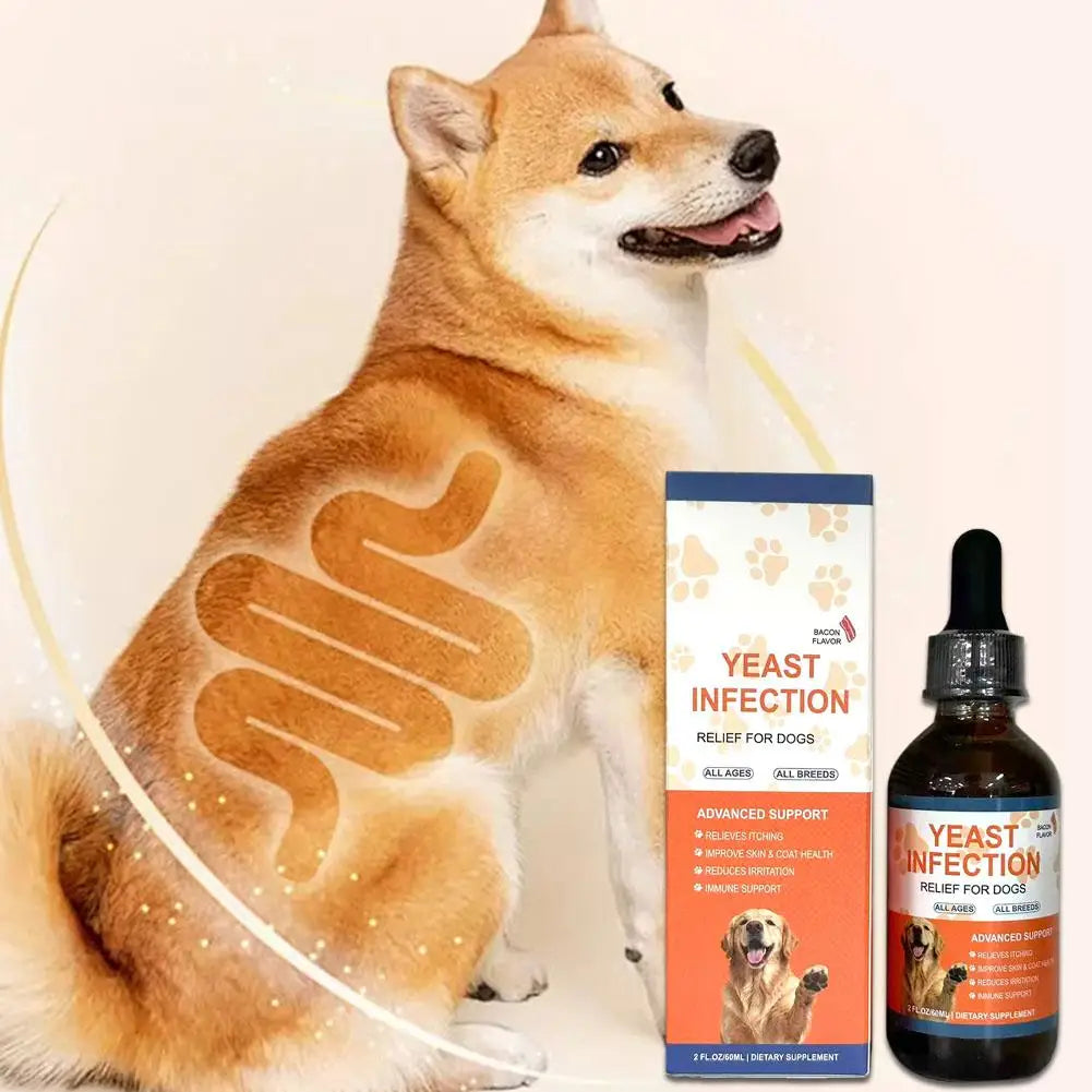 Gotas para el Alivio de Infecciones por Hongos en Perros, Alivio del Picor, Suplemento Líquido para Mascotas, Salud de la Piel y el Pelaje, Cuidado de Oídos y Ojos, Sabor a Tocino, 60ml