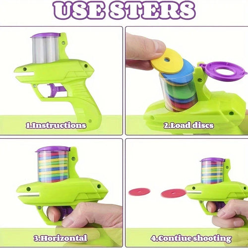 Cat Dog Toy with Colorful Flying Discs Set, Pet Toy Gun Launcher Interactive Toys for Kitten Indoor & Outdoor Training Chasing