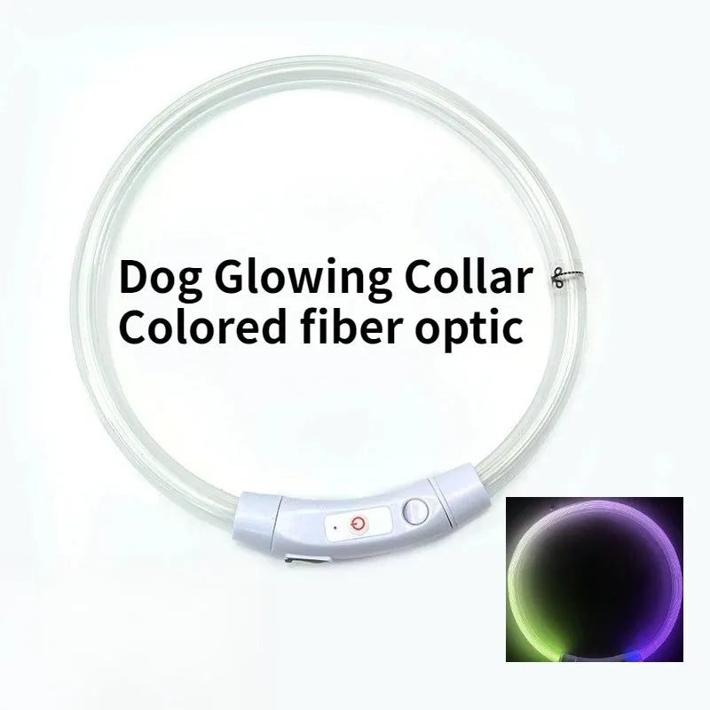 Collar de perro de fibra óptica recargable, accesorio luminoso que brilla en la noche para mascotas, collar de seguridad desmontable para una visibilidad nocturna mejorada