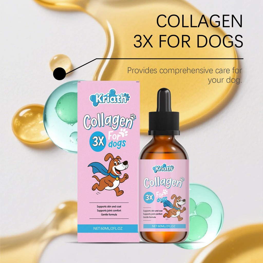 Gouttes de Soin au Collagène pour Animaux de Compagnie 60ML Formule Douce Améliore la Santé des Poils et de la Peau des Animaux Supplément Nutritionnel Quotidien Gouttes Liquides pour Chien