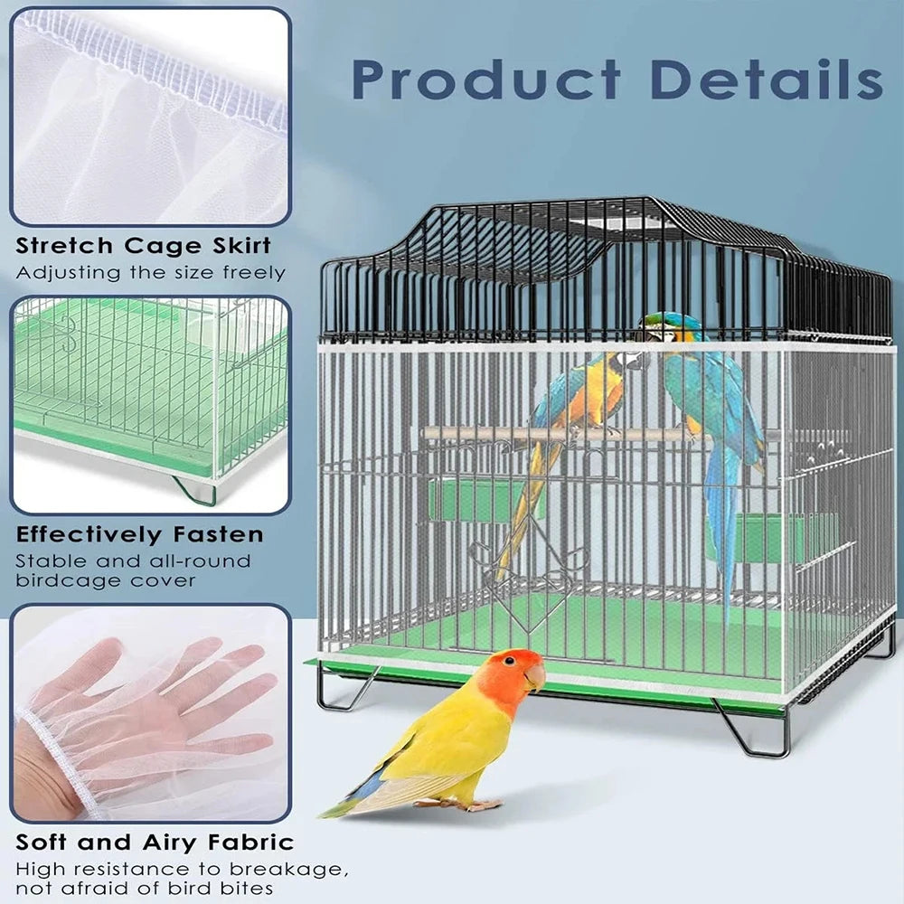 1PC Square round Bird Cage Clothes Cover Splash Proof Mosquito Net Screen Parrot Protection Net Cage Accessory