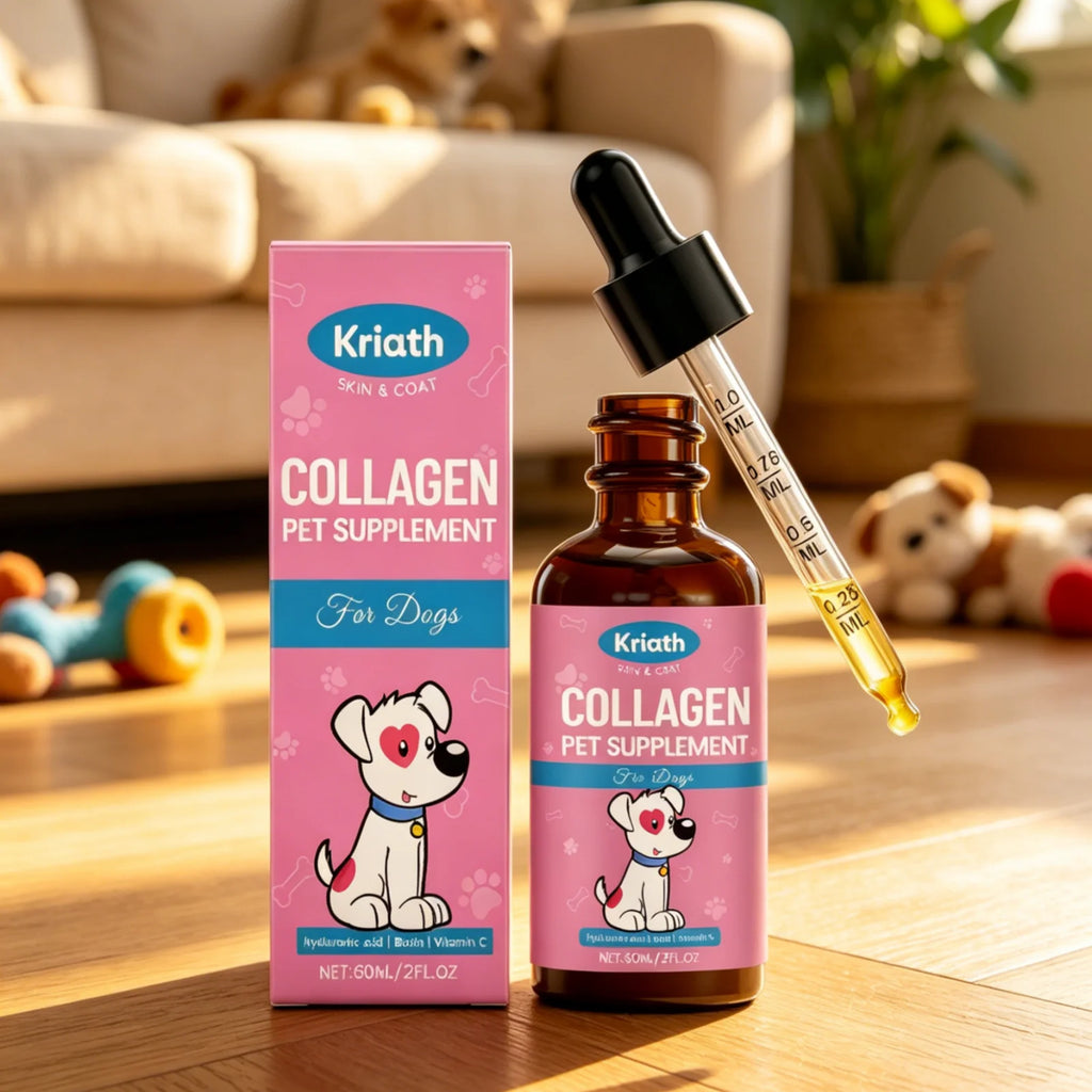 Kriath Collagène pour chien Améliore la peau sèche et les démangeaisons, lisse les poils abîmés et cassants, renforce les ongles de chien Gouttes nutritionnelles canines