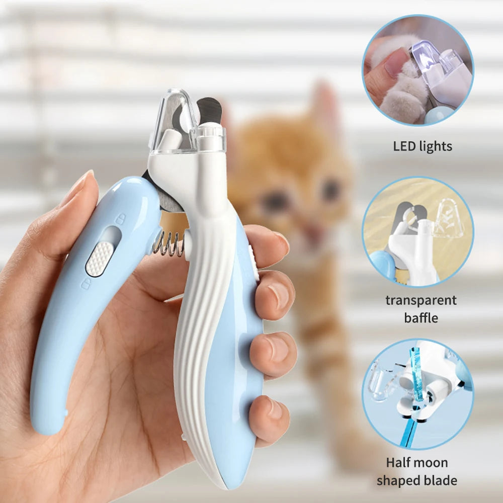 1PC Cat Led Nail Clippers With Lights - Anti-Blood-Splatter Pet Nail Scissors For Kittens - Dog Lighted Nail Clippers