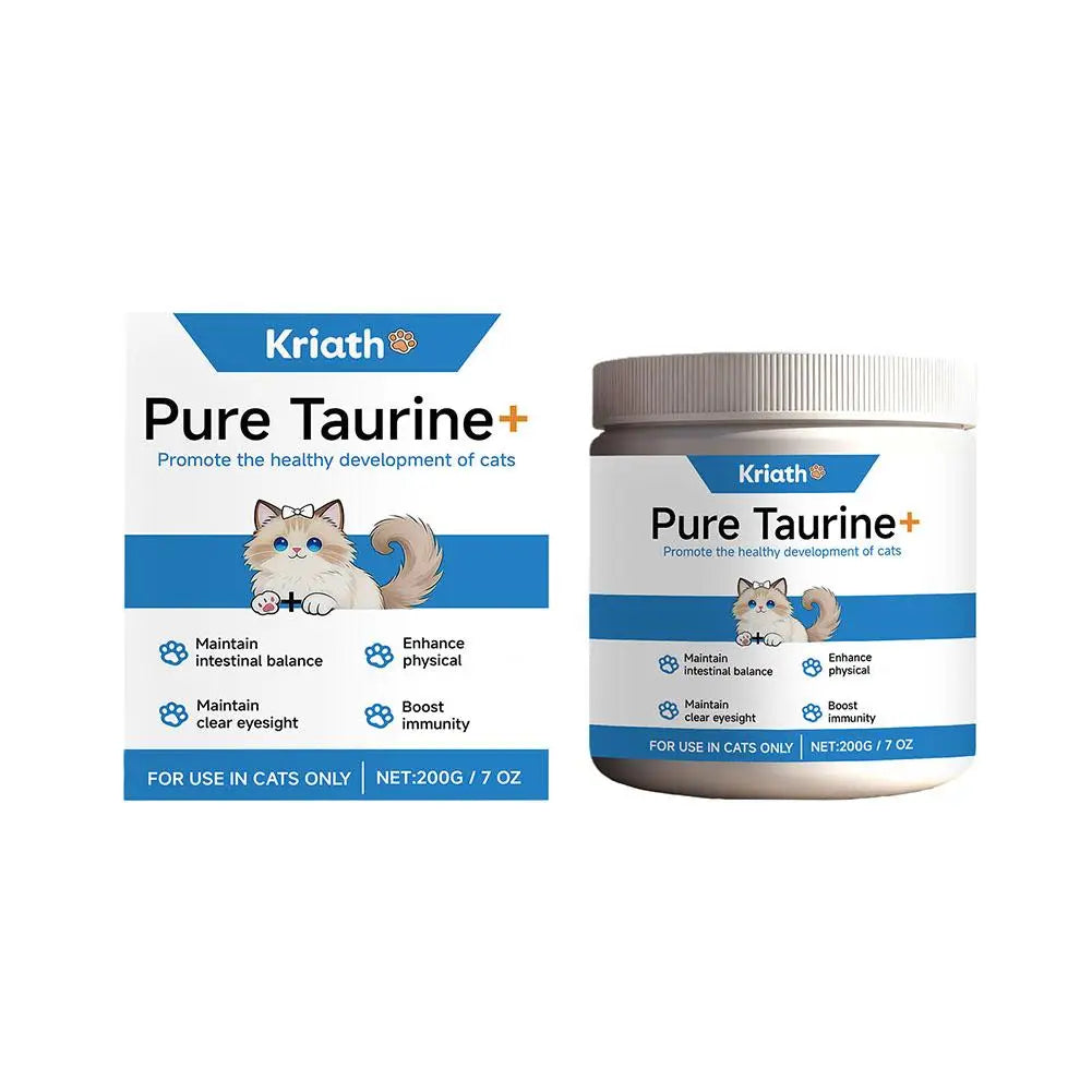 Poudre de taurine NewTaurine pour chats et chatons : soutient le cœur et la vision, favorise le bien-être quotidien, douce pour les estomacs sensibles, complément nutritif pour l'alimentation des chats.