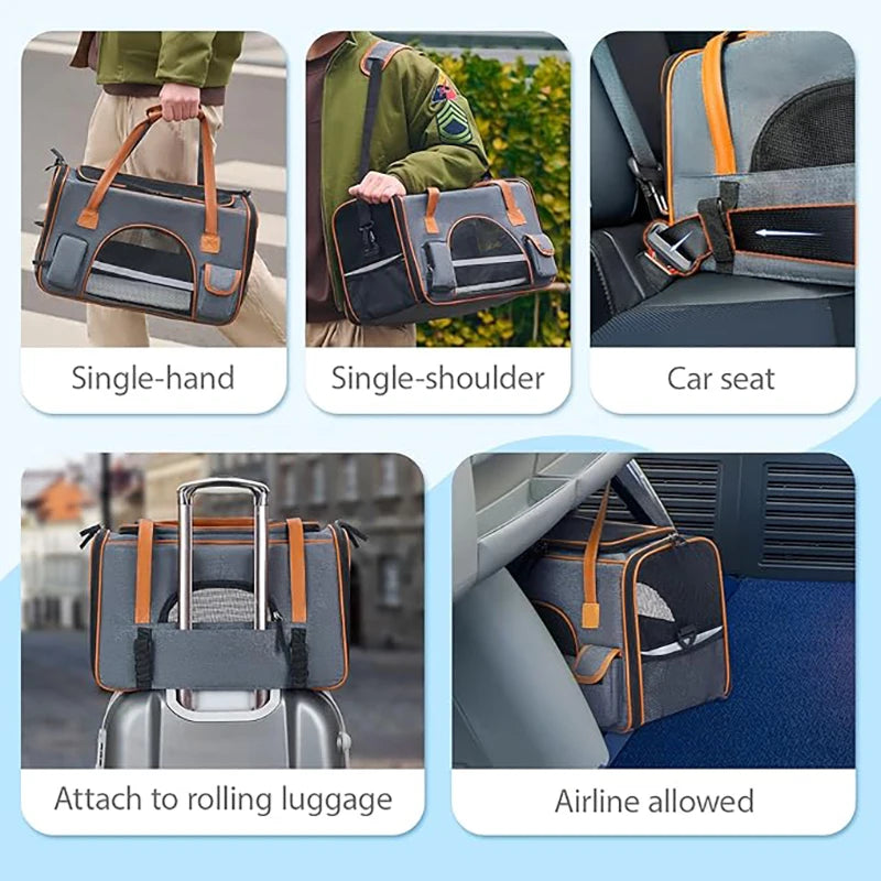 Dog Pet Carrier Bag Anti-Collapse Design Multiple Storage Pockets Cat Travel Handbag for Medium Cats, Puppy, Rabbits and Other S
