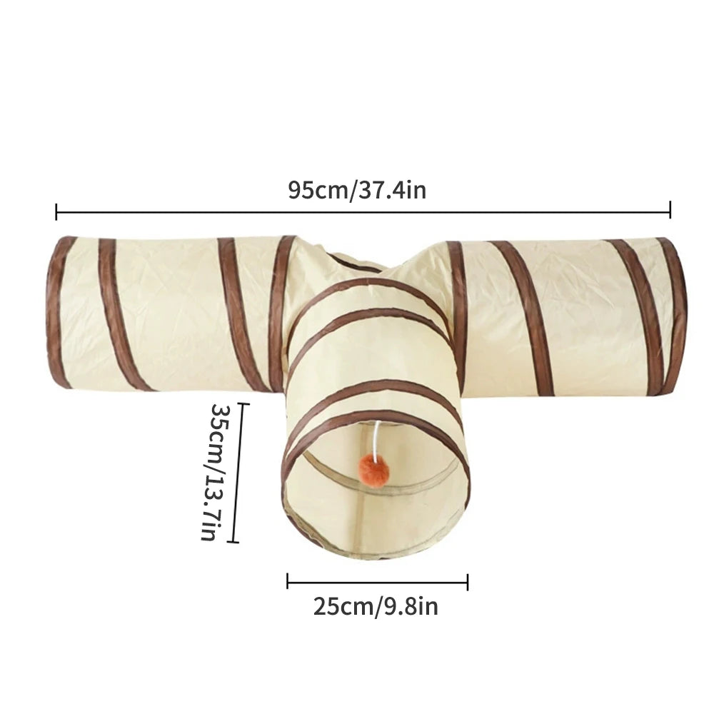 1PC Cat Tunnel, Collapsible Tube with 1 Play Ball Toys, 3 Ways Tunnels for Indoor Cats