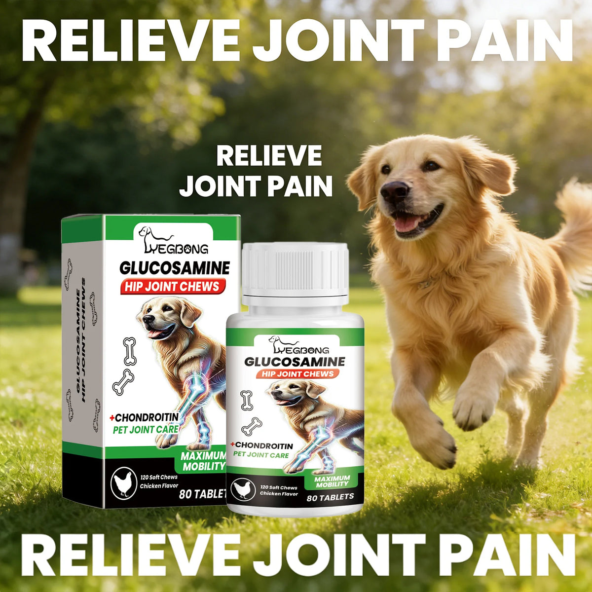 Comprimés pour les articulations Pet Joint Chew : Nourrissent, apaisent l'inconfort articulaire, améliorent la vitalité, soutiennent le tissu cartilagineux, soin des articulations, complément nutritionnel