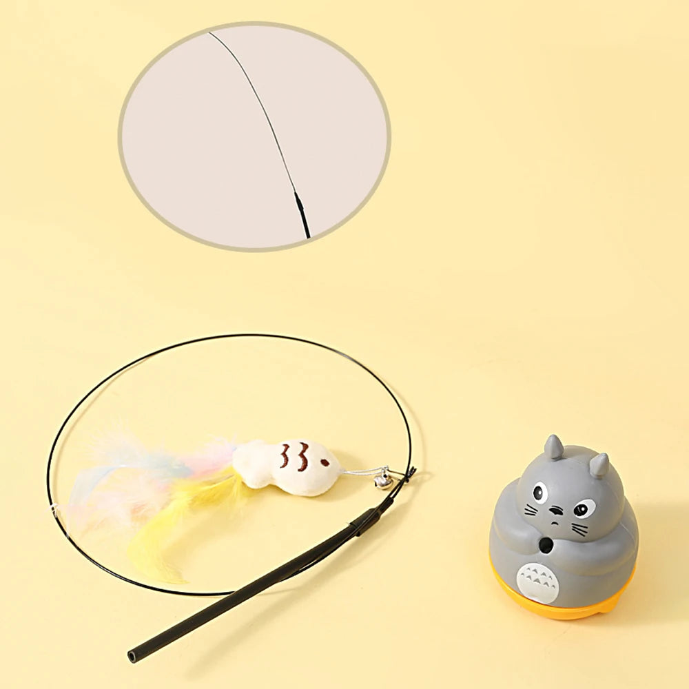 1PC Pet small cat fishing and cat teasing stick 360 degree rotation with feather bells and steel wire cat teasing stick