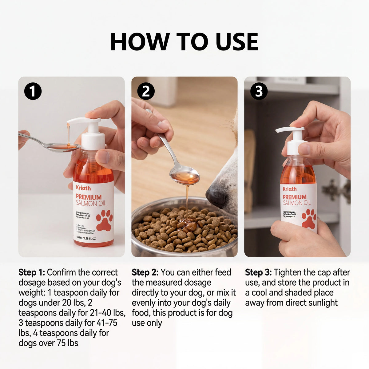 Huile de Saumon Naturelle pour Animaux de Compagnie, Complément Alimentaire Liquide pour Chien, Vitamine E, Pelage Brillant et Santé Cardiaque, Formule Douce, Flacon Pompe