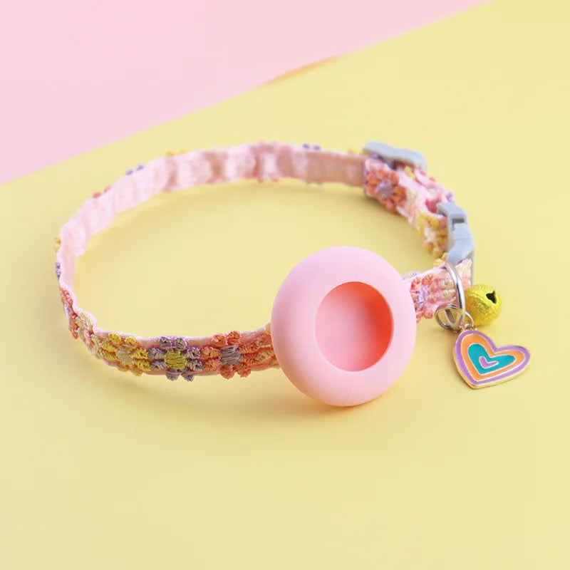 Para collar de gato Airtag con colgante de corazón para niña, gato, bonito, flor, funda de posicionamiento, collar de gato, gatito, cachorro, conejo, sin Airtag