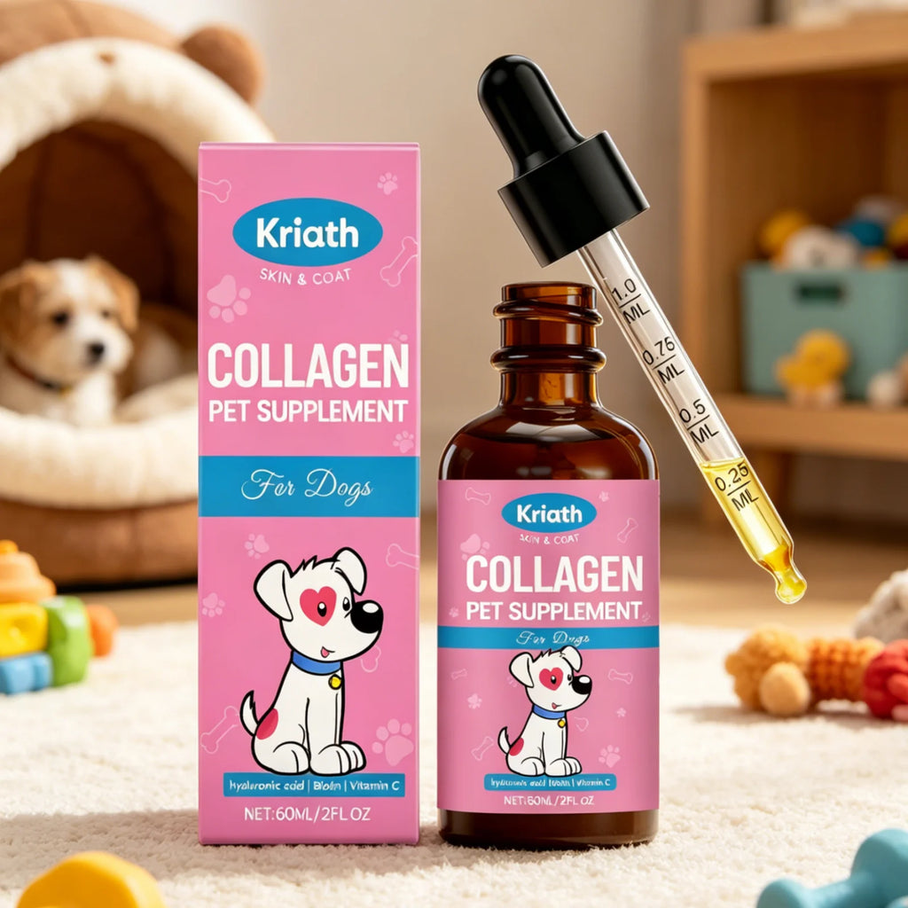 Kriath Collagène pour chien Améliore la peau sèche et les démangeaisons, lisse les poils abîmés et cassants, renforce les ongles de chien Gouttes nutritionnelles canines