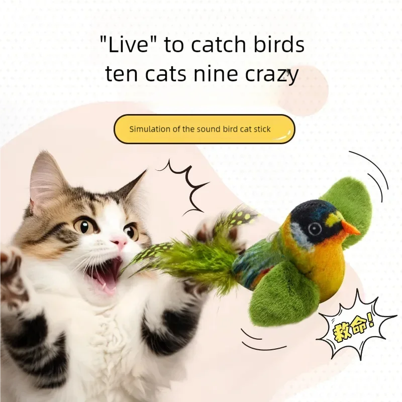 Simulation oiseaux interactifs jouets pour chat électriques oiseaux sonores chat mâcher mordre jouets en peluche fournitures pour chat