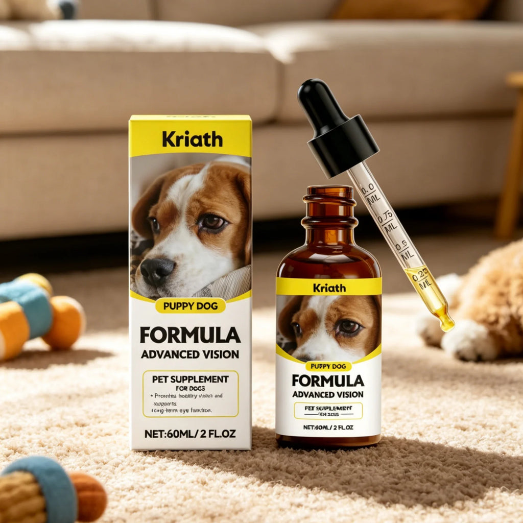 Kriath Gouttes Oculaires pour Chiens Complément Alimentaire Protection Oculaire Canine Maintien de la Santé Améliore l'Absorption des Nutriments Soutien Doux à la Vision du Chien 60 ml