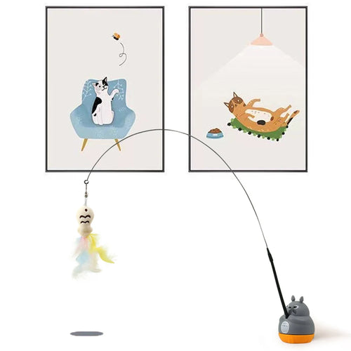 1PC Pet small cat fishing and cat teasing stick 360 degree rotation with feather bells and steel wire cat teasing stick
