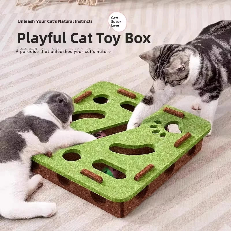 Jouet casse-tête pour chat en feutre, boîte puzzle, jouet d'exercice pour chat avec balle, divertissement sportif d'intérieur, jouets de chasse pour chats d'intérieur