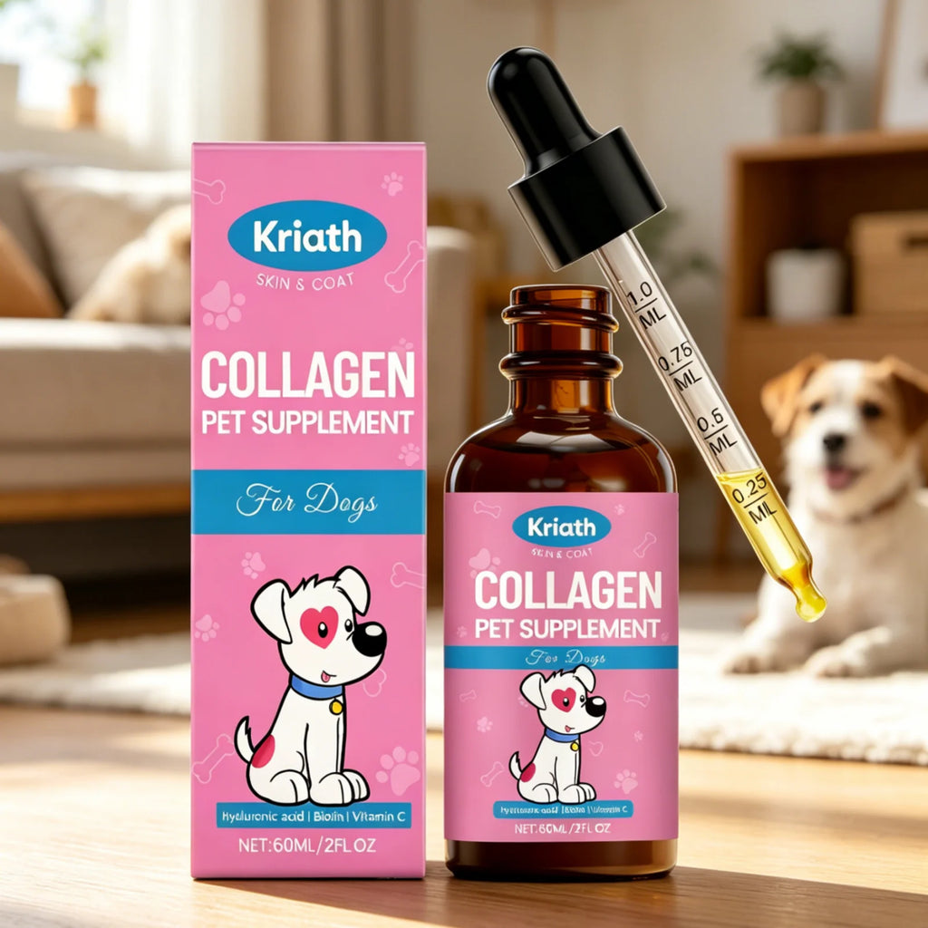 Kriath Collagène pour chien Améliore la peau sèche et les démangeaisons, lisse les poils abîmés et cassants, renforce les ongles de chien Gouttes nutritionnelles canines
