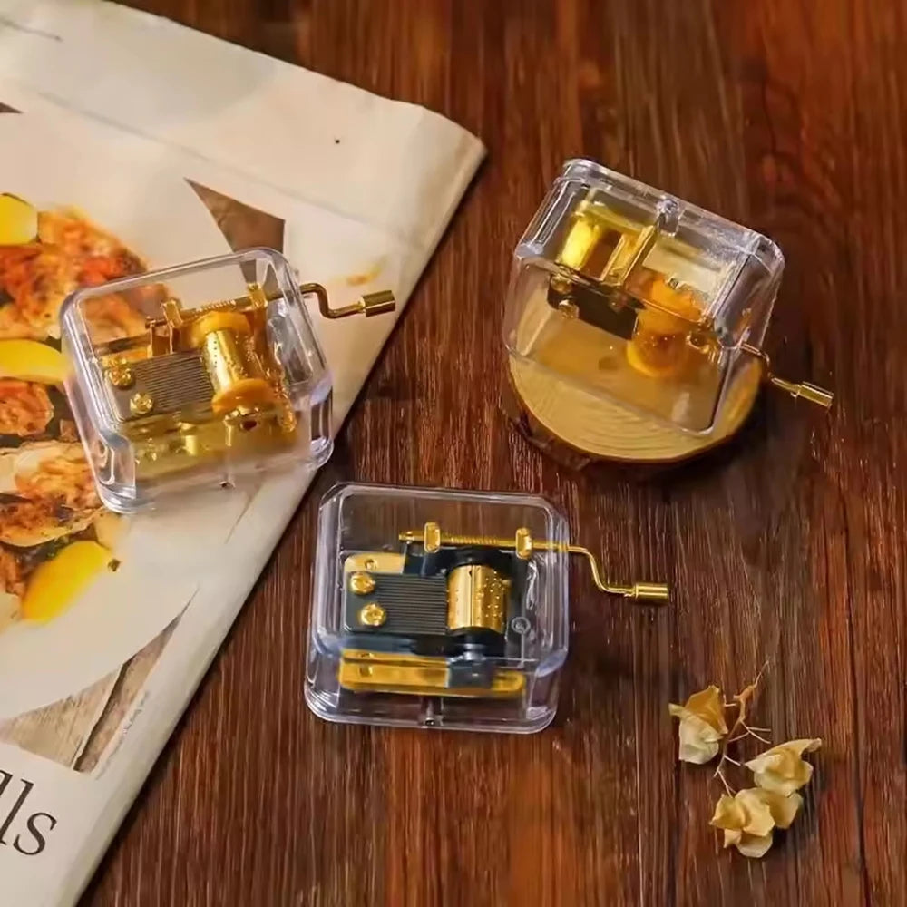 1PC Creative Gift Valentine'S Day Graduation Gift Gold-Plated Hand-Cranked Music Box Music Bell Music Box Movement