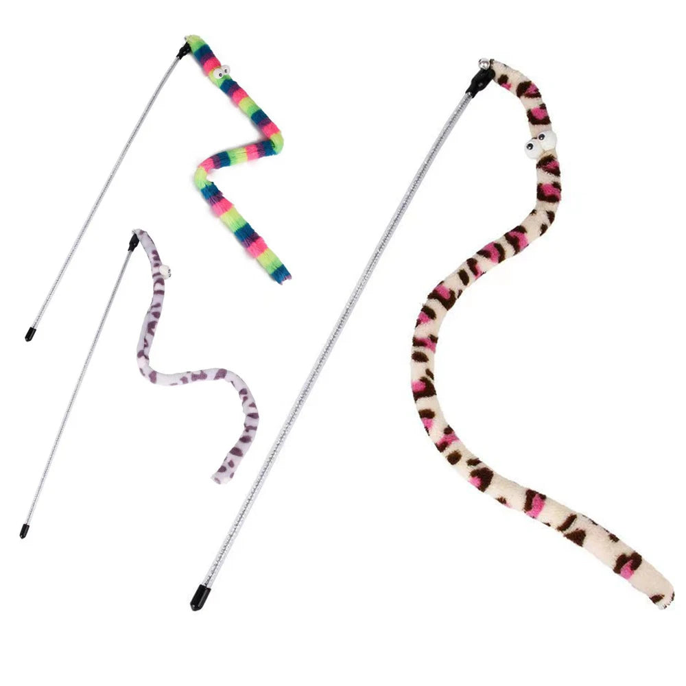 1PC Soft cartoon caterpillar, cat teasing stick, cat interactive toy, pet cat supplies, cat teasing accessories