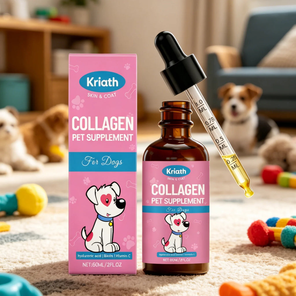 Kriath Collagène pour chien Améliore la peau sèche et les démangeaisons, lisse les poils abîmés et cassants, renforce les ongles de chien Gouttes nutritionnelles canines