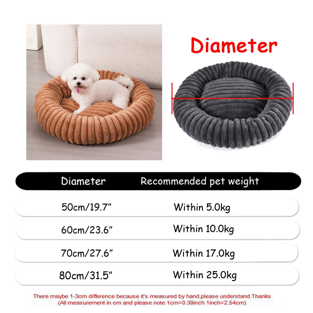 40-90cm 6 Tailles Lit Rond pour Animaux de Compagnie Grand Lit pour Chien Lit Super Doux pour Chat Niche en Peluche pour Chien Moyen Hiver Chaud Couchage