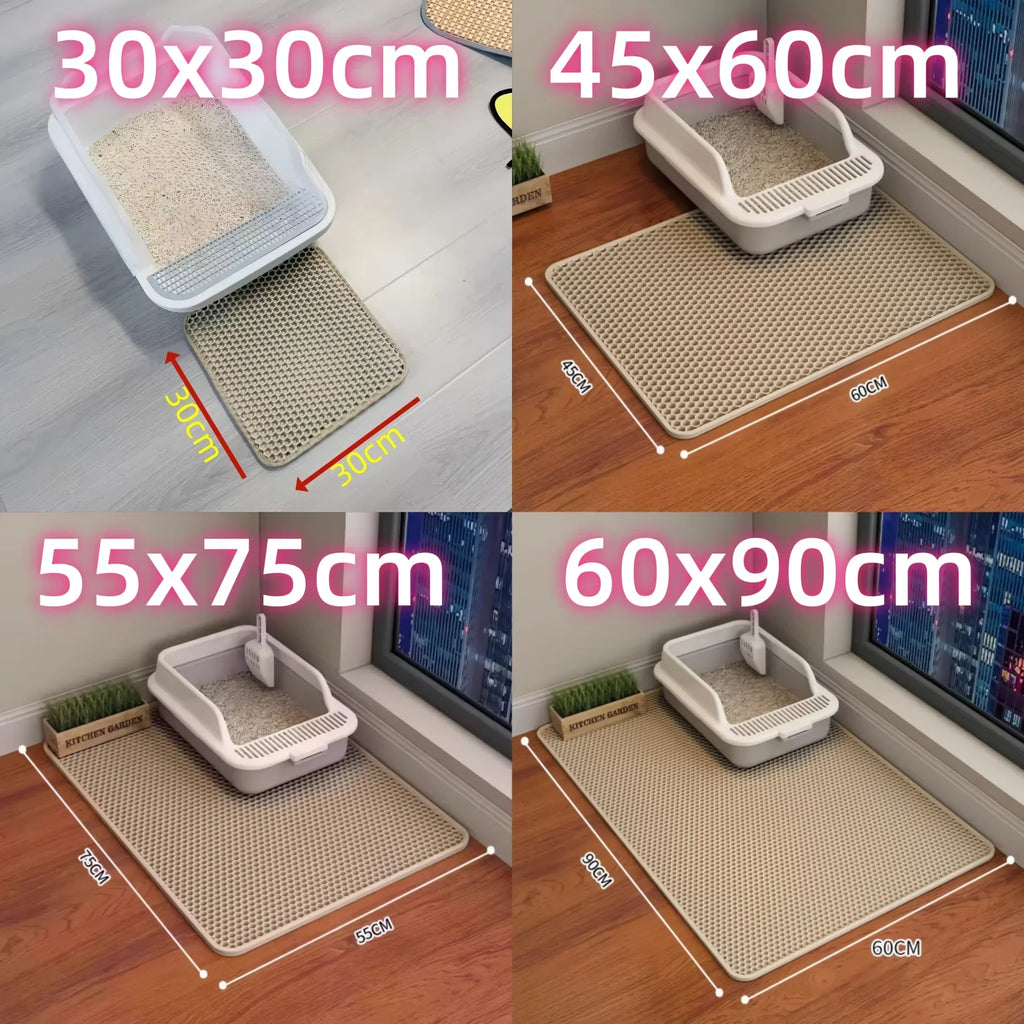 Tapis de litière pour chat extra large, résistant, imperméable, double couche, antidérapant, lavable, protection de sol pour animaux, retient les grains de litière