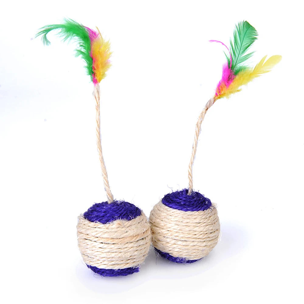 1PC Pet Cat Toy Colorful Feather Blanket Ball Grinding Claw Interactive Play Ball Cat Toy Sisal Shuttlecock Ball