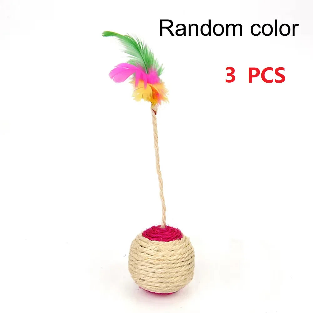 1PC Pet Cat Toy Colorful Feather Blanket Ball Grinding Claw Interactive Play Ball Cat Toy Sisal Shuttlecock Ball