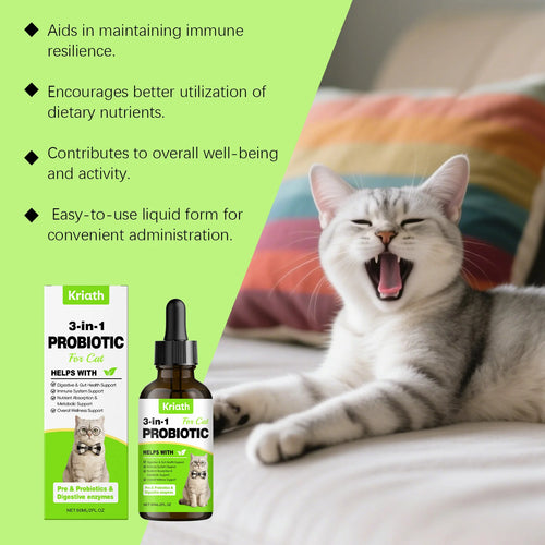 3 en 1 Probióticos para Gatos en Gotas Apoyo Inmunitario Intestinal Digestivo Bacterias Beneficiosas Alivio de Alergias Picazón Todas las Razas de Gatos Multivitamínico Líquido
