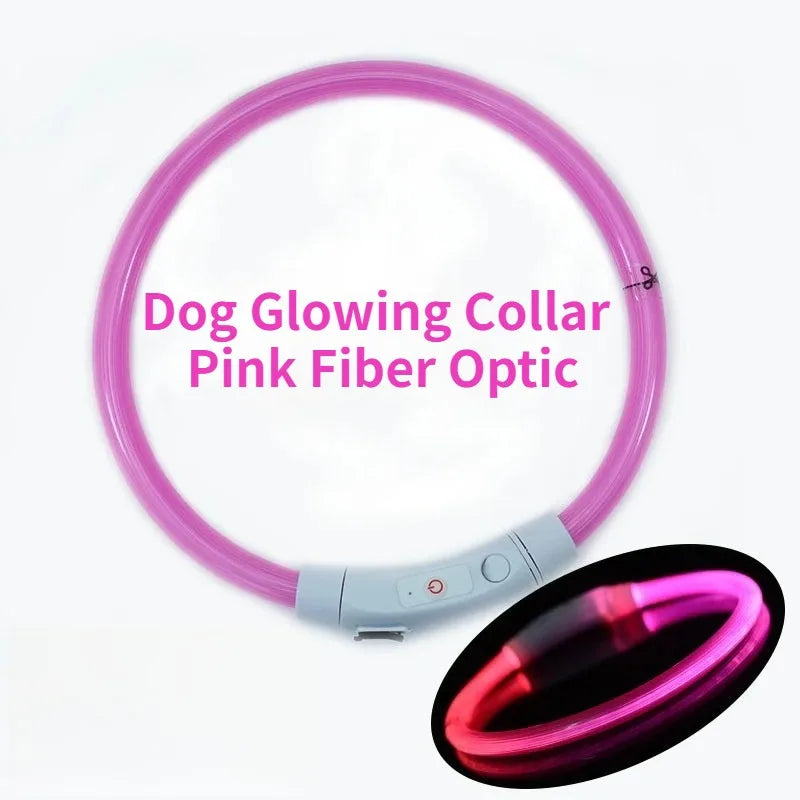 Collar de perro de fibra óptica recargable, accesorio luminoso que brilla en la noche para mascotas, collar de seguridad desmontable para una visibilidad nocturna mejorada