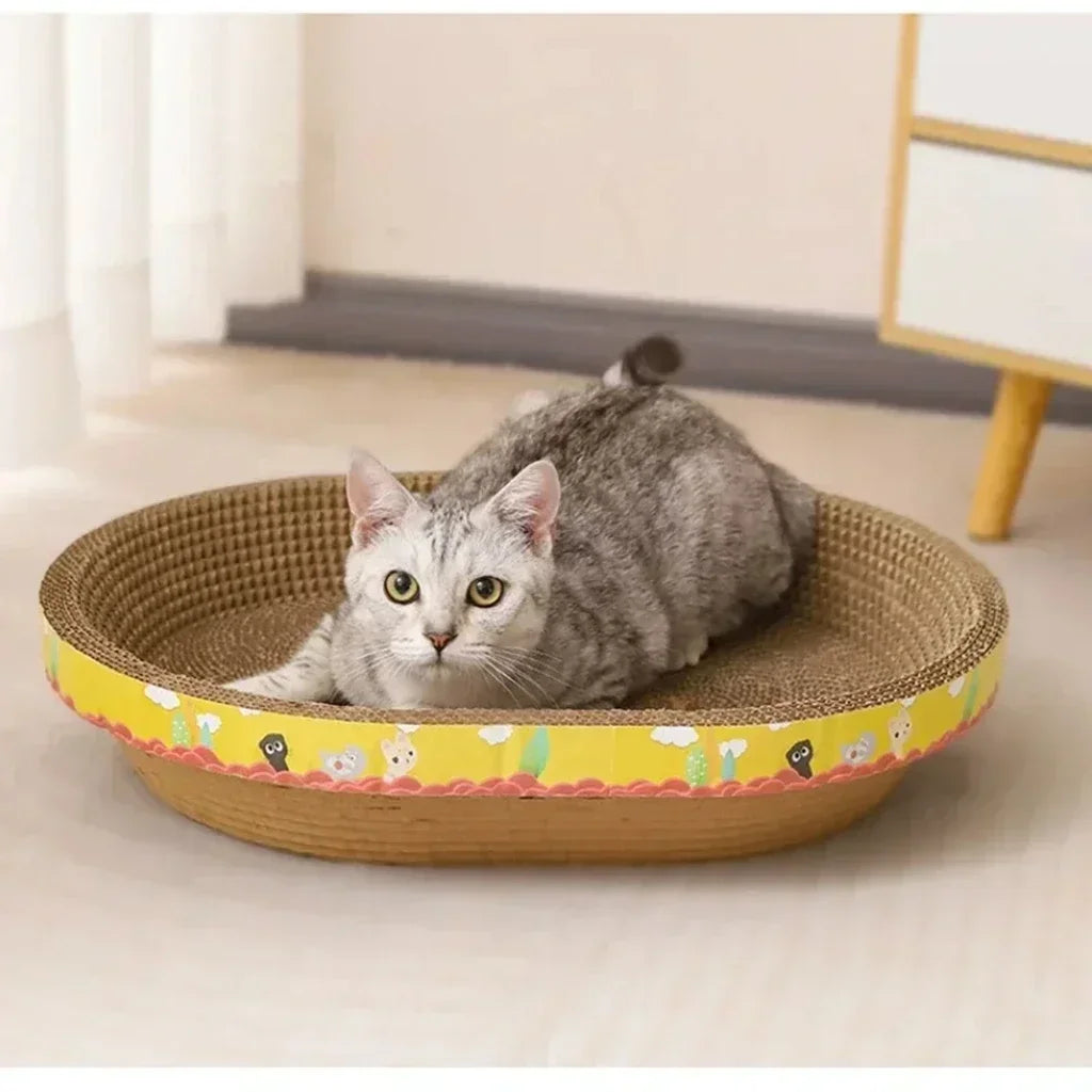 Tabla de rascado para gatos, protege los muebles, juguetes para afilar garras, nido de gato de papel corrugado ovalado resistente al desgaste, accesorios para gatos