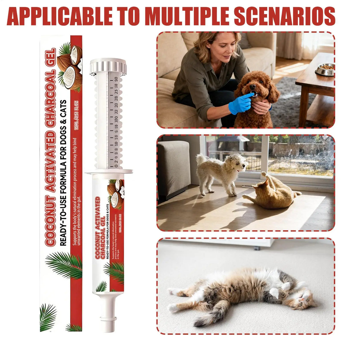 Gel de soin pour animaux à la coquille de noix de coco pour chien et chat : soutien intestinal, supplément pour la santé digestive, soulagement, équilibre digestif, soin de la flore intestinale