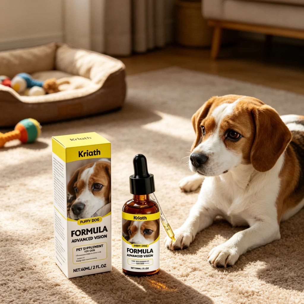Kriath Gouttes Oculaires pour Chiens Complément Alimentaire Protection Oculaire Canine Maintien de la Santé Améliore l'Absorption des Nutriments Soutien Doux à la Vision du Chien 60 ml