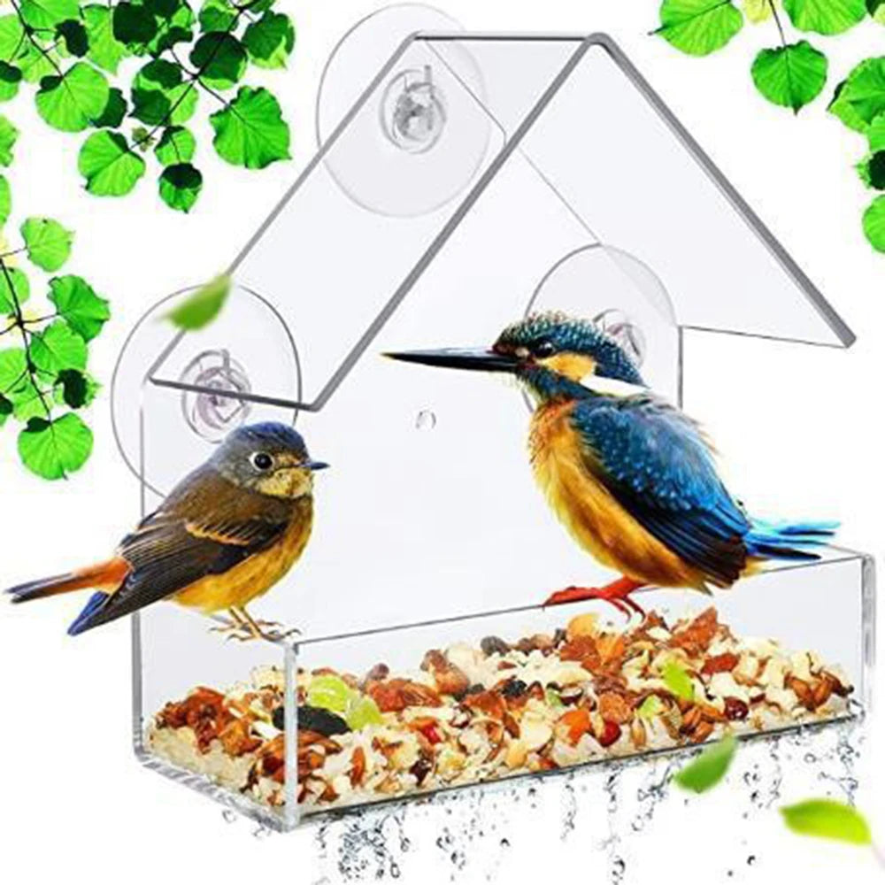 1PC Bird feeder with transparent window and external bird feeder with suction cup suitable for outdoor garden use