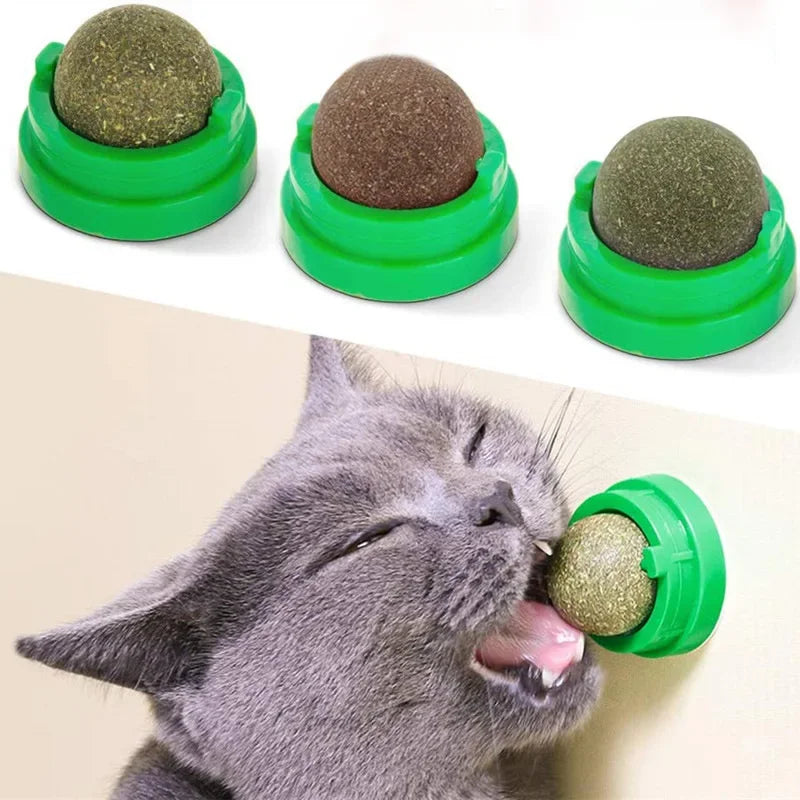 Juguete de bola adhesiva de pared de hierba gatera natural para gatos, rascadores, golosinas saludables naturales que eliminan las bolas de pelo para promover la digestión, snack de hierba para gatos