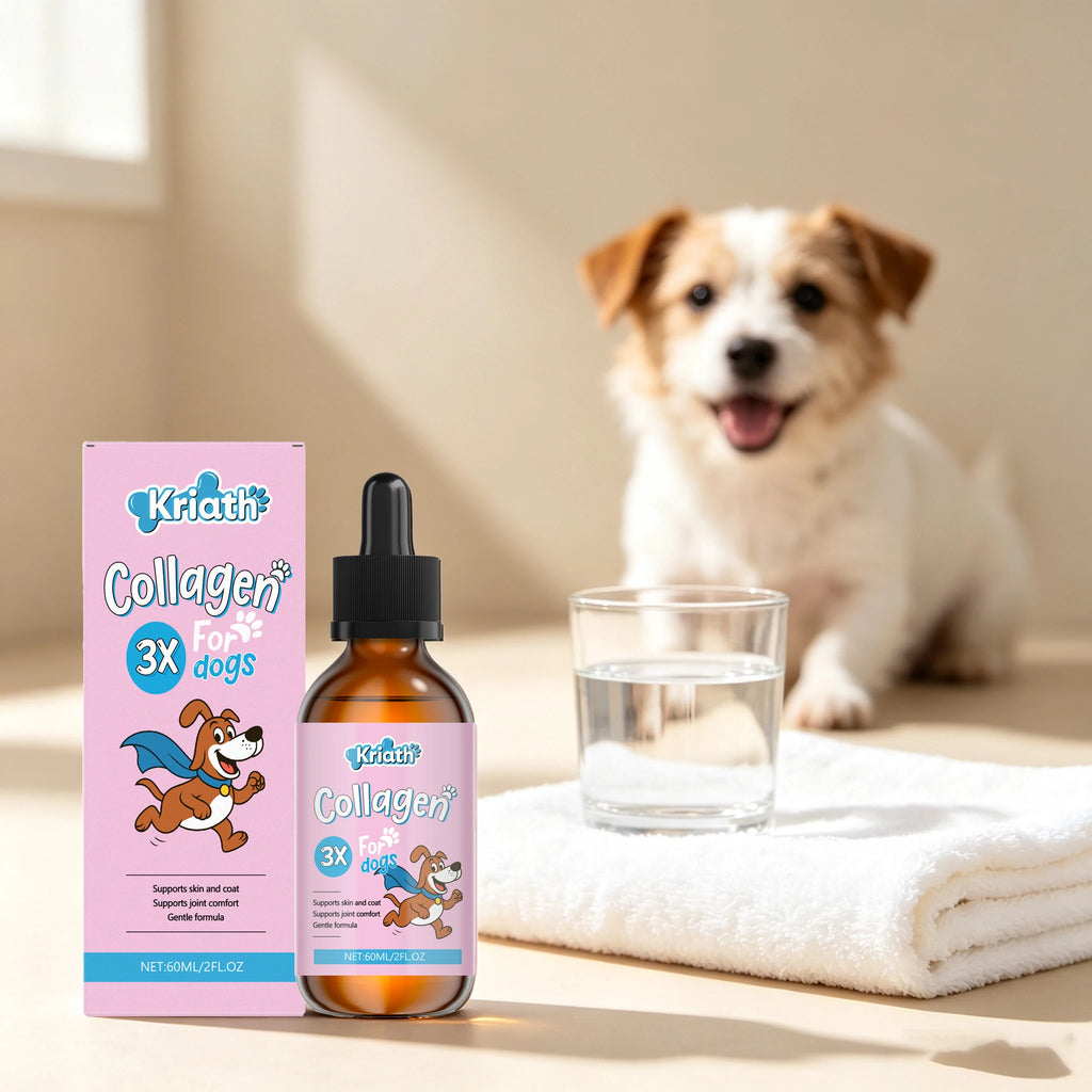 Gouttes de Soin au Collagène pour Animaux de Compagnie 60ML Formule Douce Améliore la Santé des Poils et de la Peau des Animaux Supplément Nutritionnel Quotidien Gouttes Liquides pour Chien