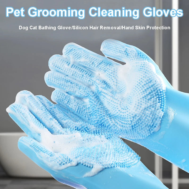 Gants de toilettage pour animaux de compagnie, brosses de bain pour chiens et chats, gants de nettoyage pour le shampoing, brosses en silicone souple pour enlever les poils, protection des mains et de la peau