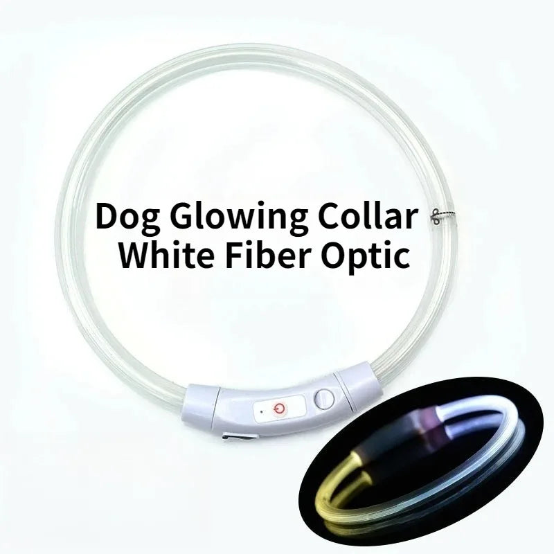 Collar de perro de fibra óptica recargable, accesorio luminoso que brilla en la noche para mascotas, collar de seguridad desmontable para una visibilidad nocturna mejorada