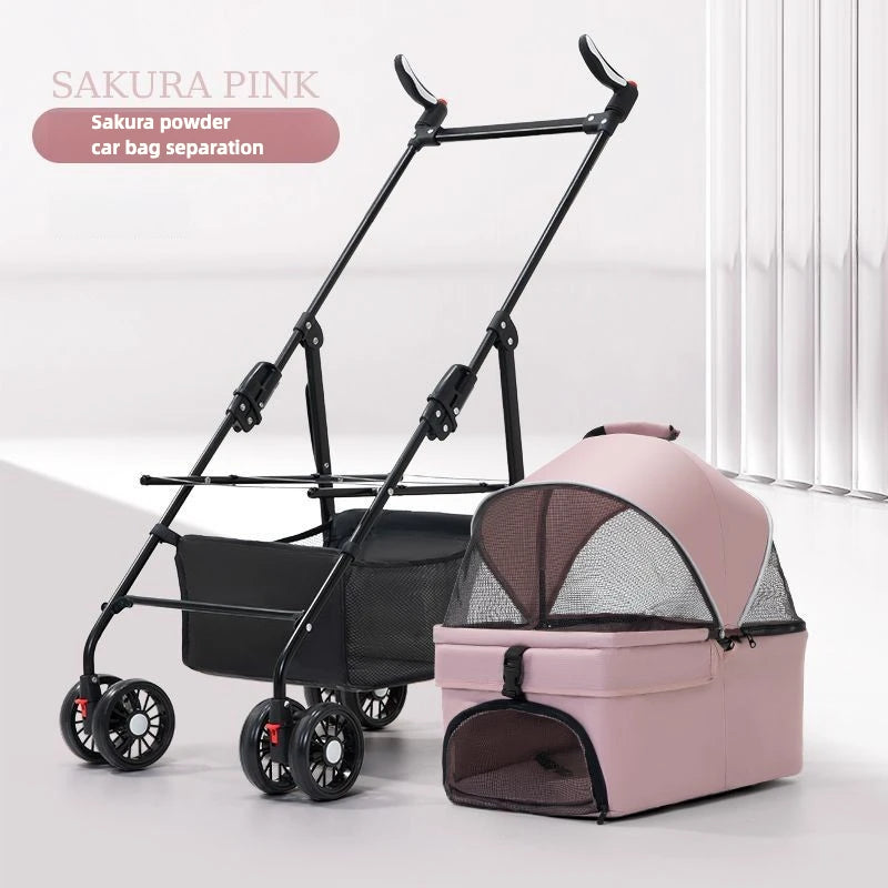 3 in 1 Dog Strollers 4 Wheels Folding Pet Stroller with Detachable Carrier  Breathable Visible Mesh Travel Carriers