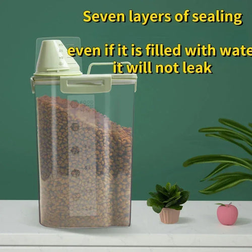 1 pot de rangement hermétique pour aliments pour animaux de compagnie, 1,5 kg/2 kg, pot scellé en plastique avec tasse à mesurer pour croquettes sèches pour chiens et chats