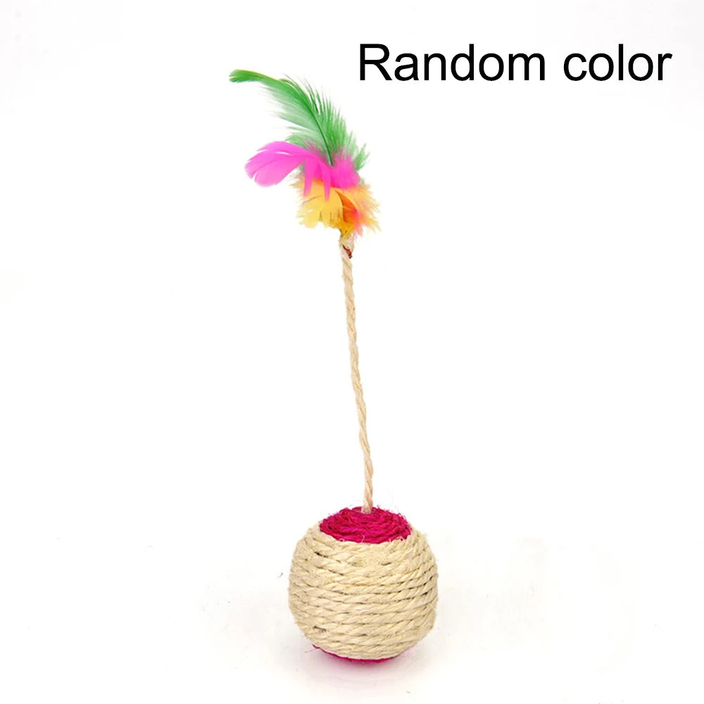 1PC Pet Cat Toy Colorful Feather Blanket Ball Grinding Claw Interactive Play Ball Cat Toy Sisal Shuttlecock Ball