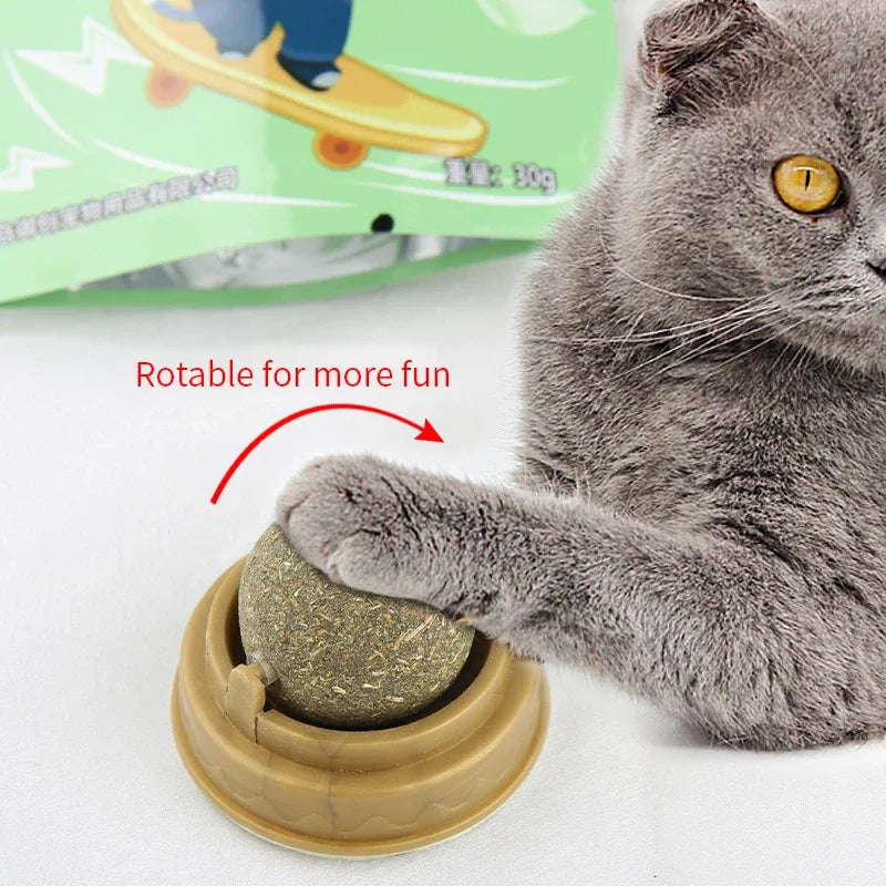 Juguete de bola adhesiva de pared de hierba gatera natural para gatos, rascadores, golosinas saludables naturales que eliminan las bolas de pelo para promover la digestión, snack de hierba para gatos