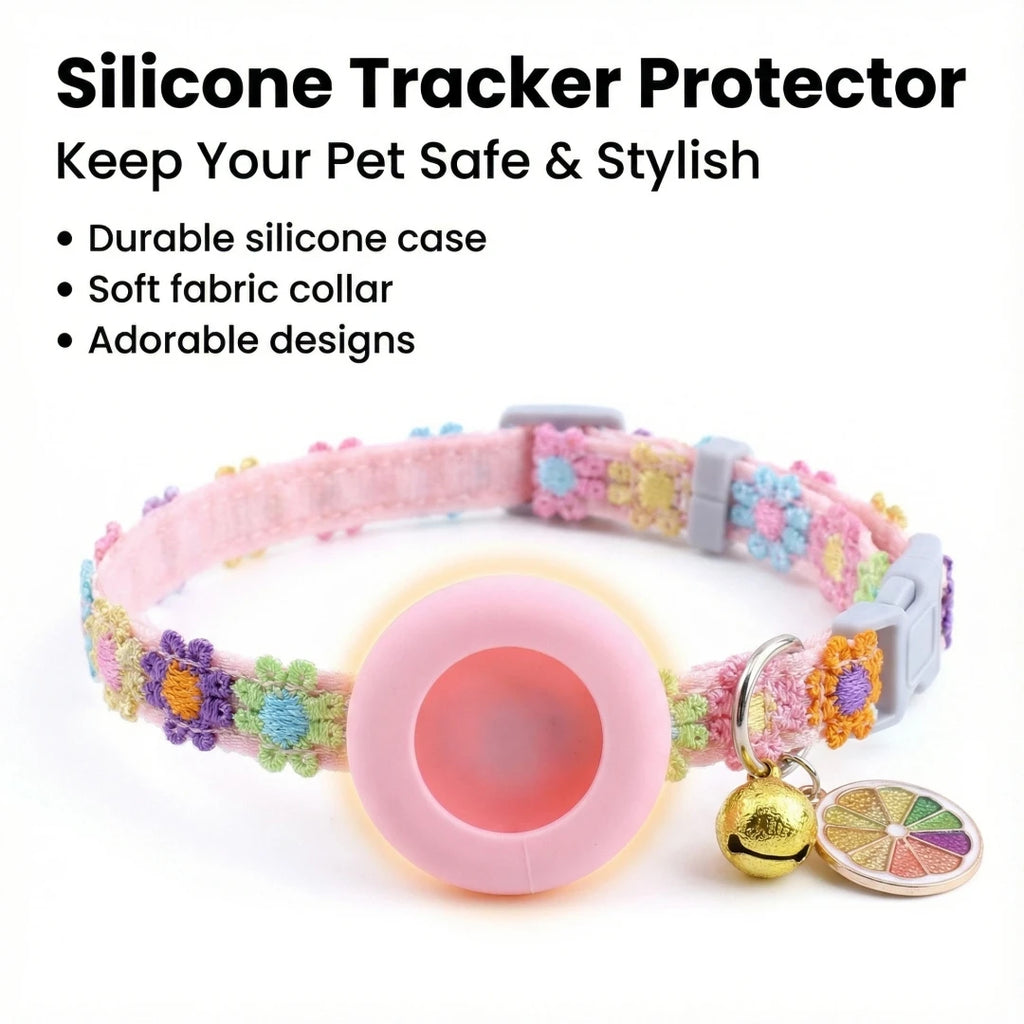Pour Airtag Collier de Chat avec Pendentif Cœur Fille Chat Mignon Fleur de Positionnement Housse Collier de Chat Chaton Chiot Lapin Sans Airtag