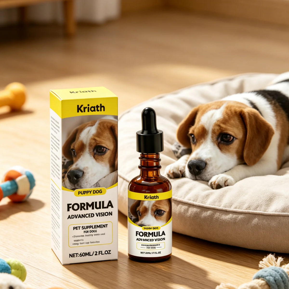 Kriath Gouttes Oculaires pour Chiens Complément Alimentaire Protection Oculaire Canine Maintien de la Santé Améliore l'Absorption des Nutriments Soutien Doux à la Vision du Chien 60 ml