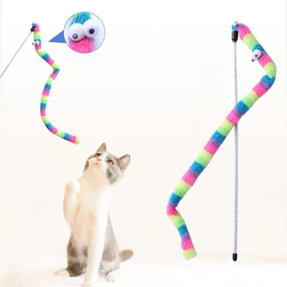 1PC Soft cartoon caterpillar, cat teasing stick, cat interactive toy, pet cat supplies, cat teasing accessories