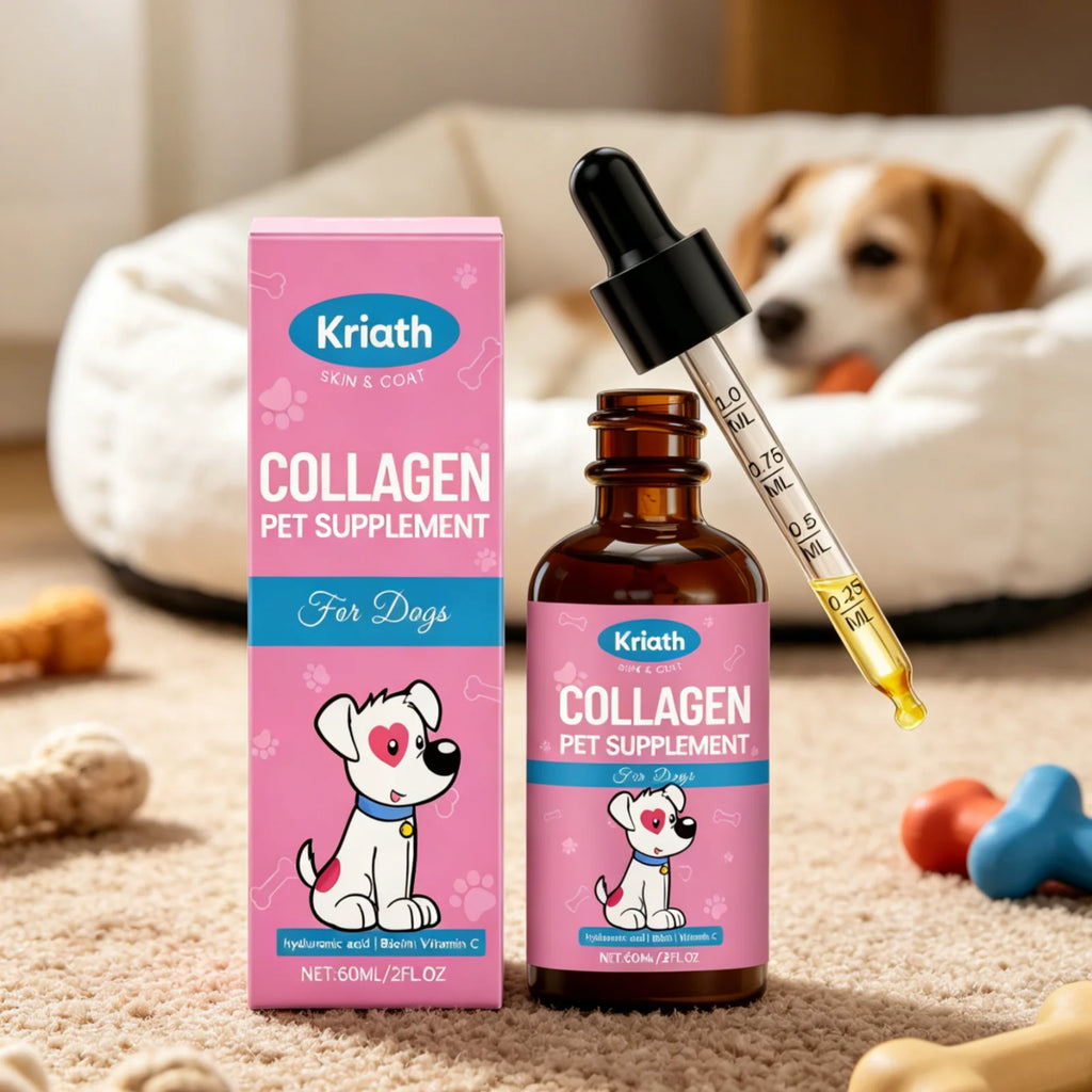 Kriath Collagène pour chien Améliore la peau sèche et les démangeaisons, lisse les poils abîmés et cassants, renforce les ongles de chien Gouttes nutritionnelles canines