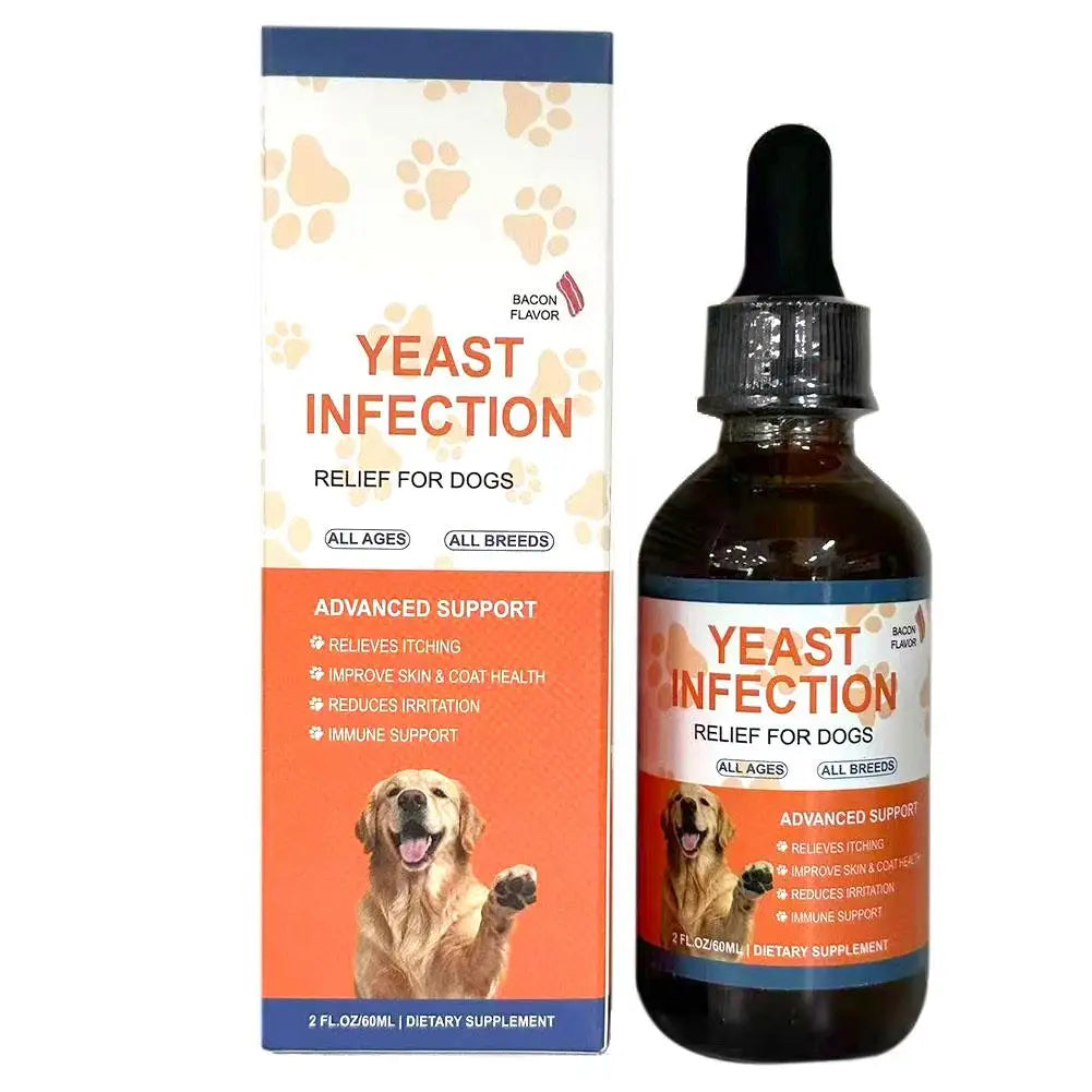 Gotas para el Alivio de Infecciones por Hongos en Perros, Alivio del Picor, Suplemento Líquido para Mascotas, Salud de la Piel y el Pelaje, Cuidado de Oídos y Ojos, Sabor a Tocino, 60ml