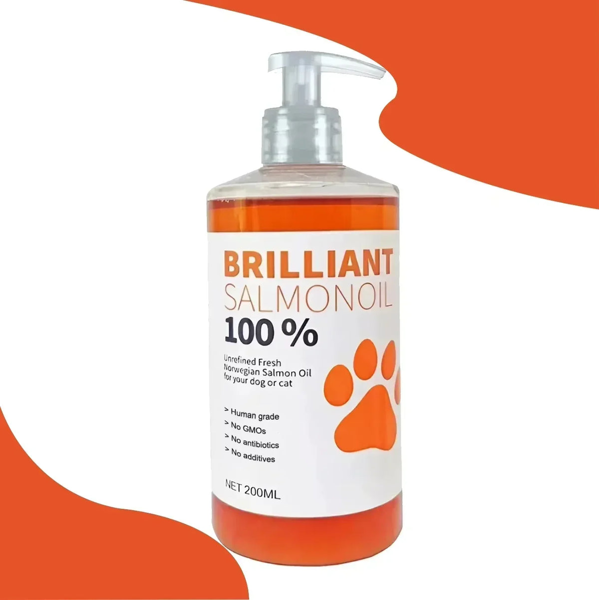 Marque 200ml PET BRILLIANT Huile de SAUMON Pure Naturelle Sans Traitement Chimique 21 Acides Gras Oméga Compléments Nutritionnels pour Chiens