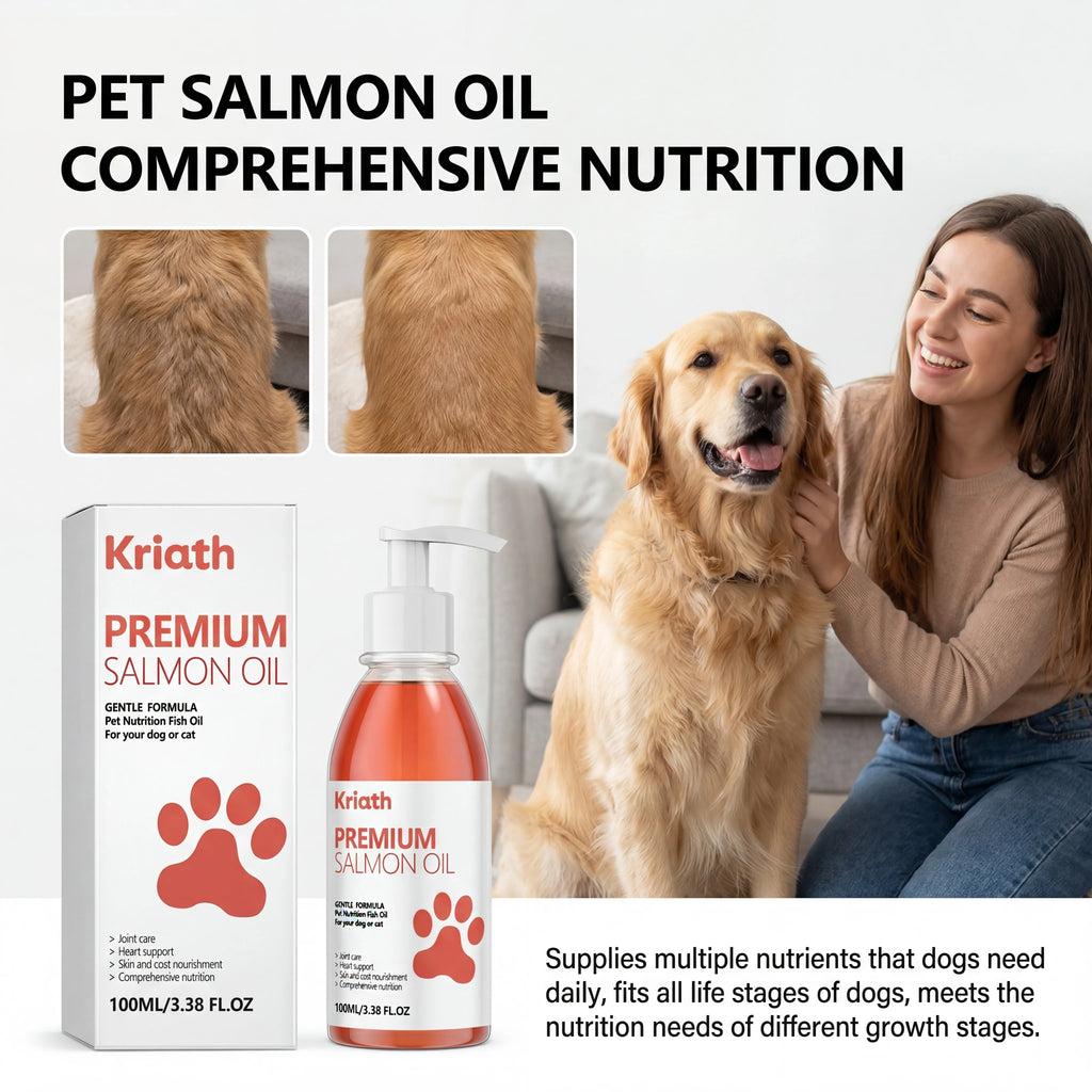 Huile de Saumon Naturelle pour Animaux de Compagnie, Complément Alimentaire Liquide pour Chien, Vitamine E, Pelage Brillant et Santé Cardiaque, Formule Douce, Flacon Pompe